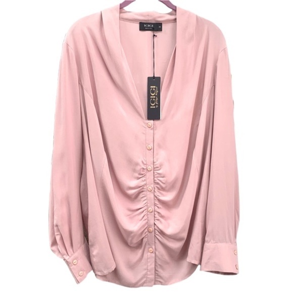 Igigi Tops - Igigi Tierney Blouse Plus Size 20 Dusty Rose Cuffed Sleeves Buttons Ruching NEW